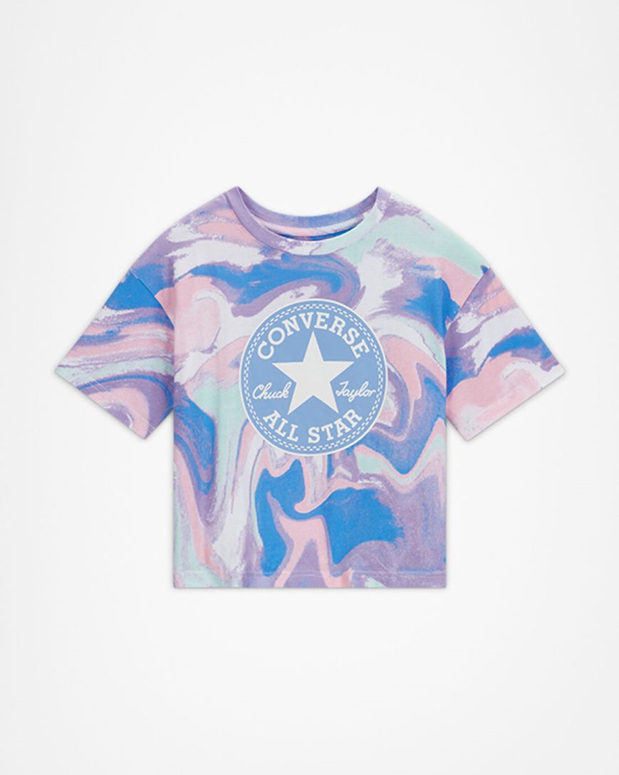 Camiseta Converse Dye Printed Chuck Taylor Patch Boxy Menina Azul Marinho | PT D00541T